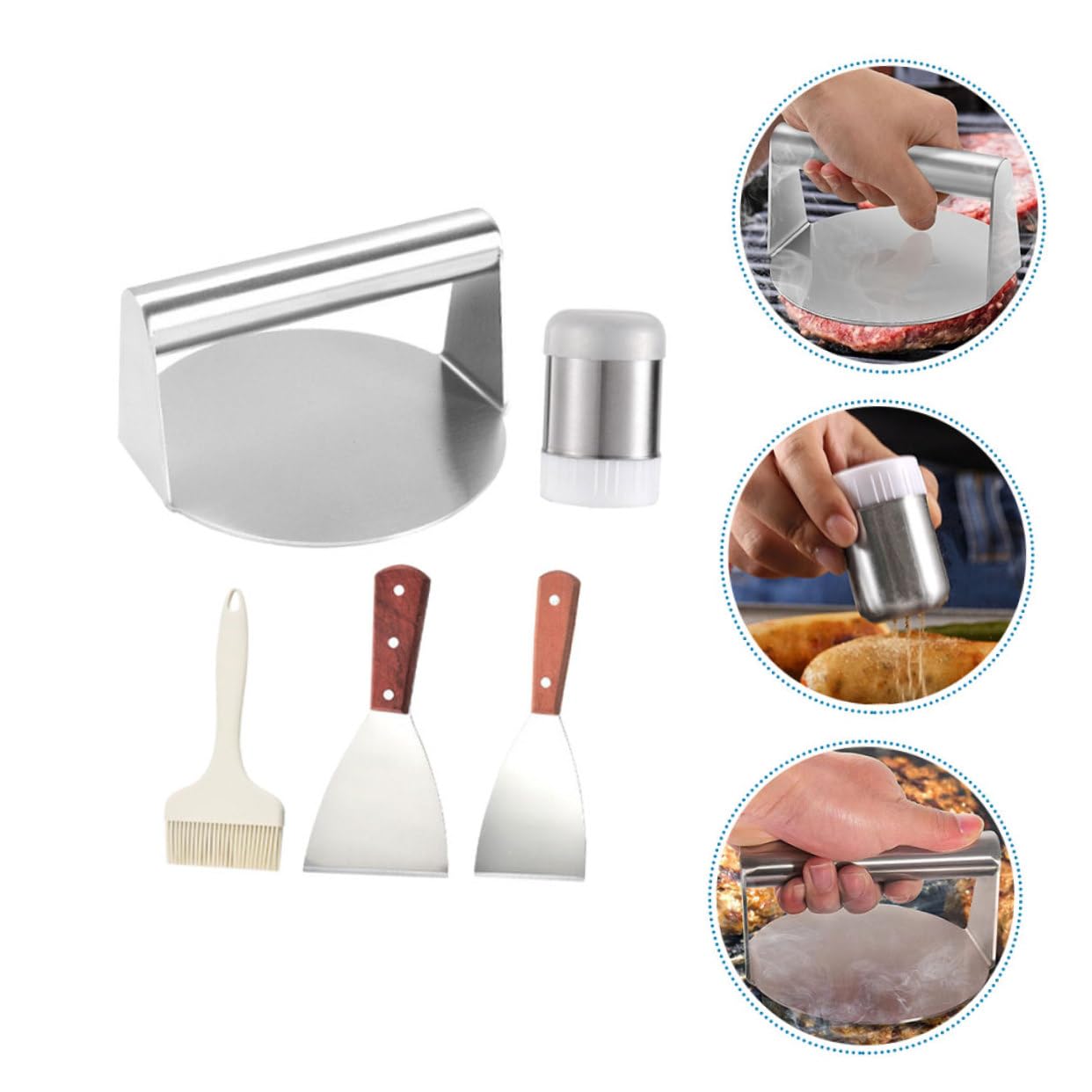 Set di Strumenti per Barbecue in Acciaio Inossidabile Legno e Silicone, Kit Grigliare Esterno per Carne e Verdure, Accessori per Bbq da Campeggio