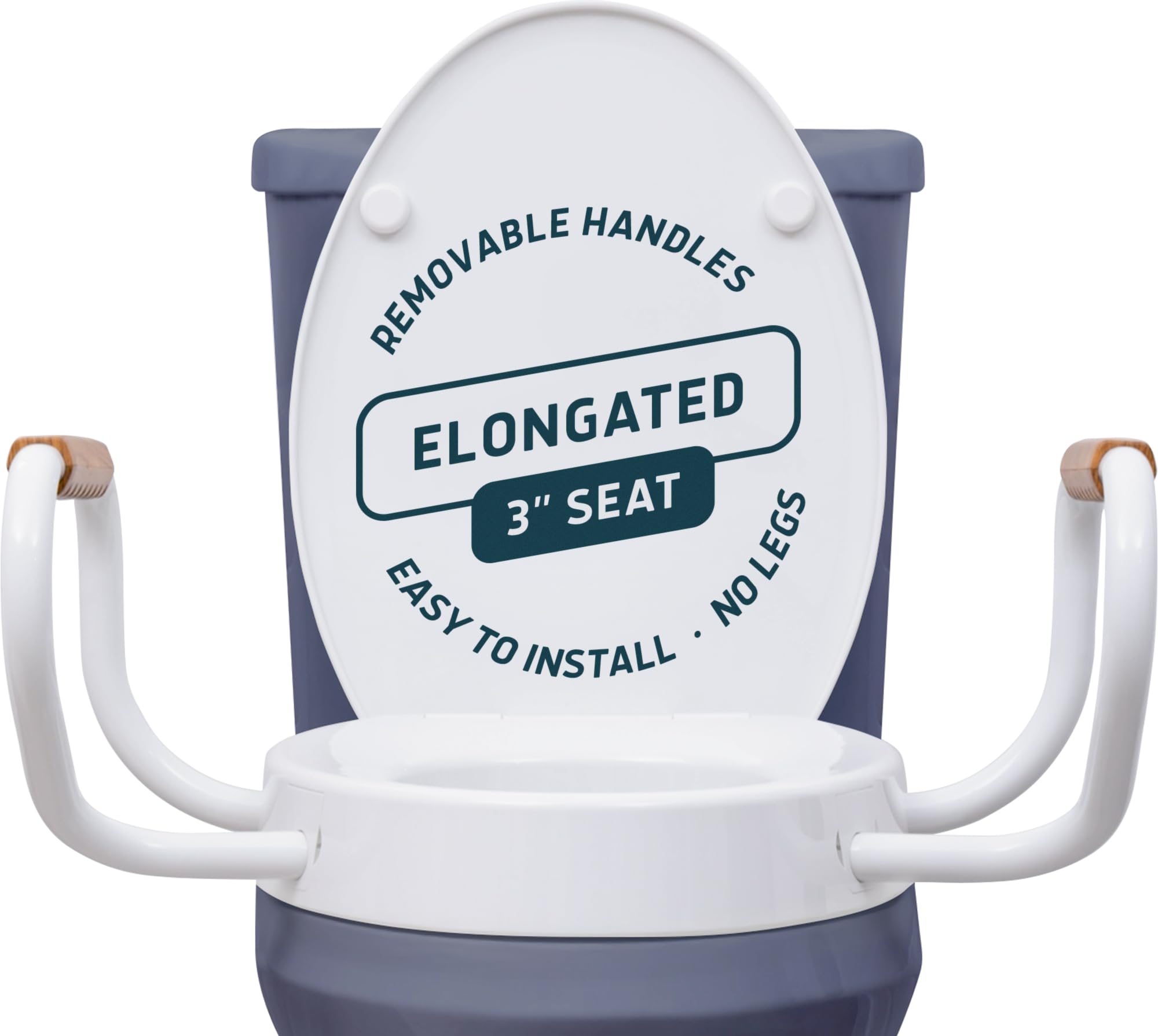 Lunderg Raised Toilet Seat with Handles - Elongated - Easy to Install Toilet Seat Risers for Seniors - Adds 3 Inches & Works like the one youâ€™ve always used - Elegant design - No Hospital Vibe