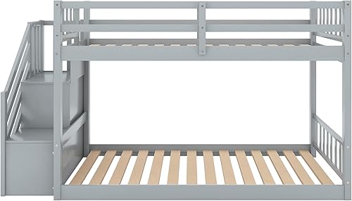 Miniatura 23 de Harper & Bright Designs Litera individual sobre individual para niños, litera baja con escalera y barandillas de seguridad, marco de litera de gris