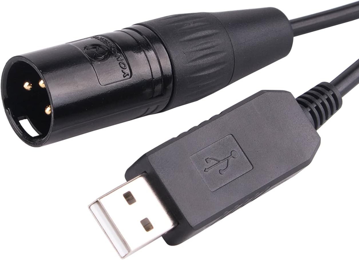 Adapter Cable USB to DMX 512 3-Pin XLR Interface Computer PC Stage Lighting Controller Dimmer USB to DMX style Software RS485 Serial Converter Cable (Black USB Housing, 6 Feet/1.8 m)