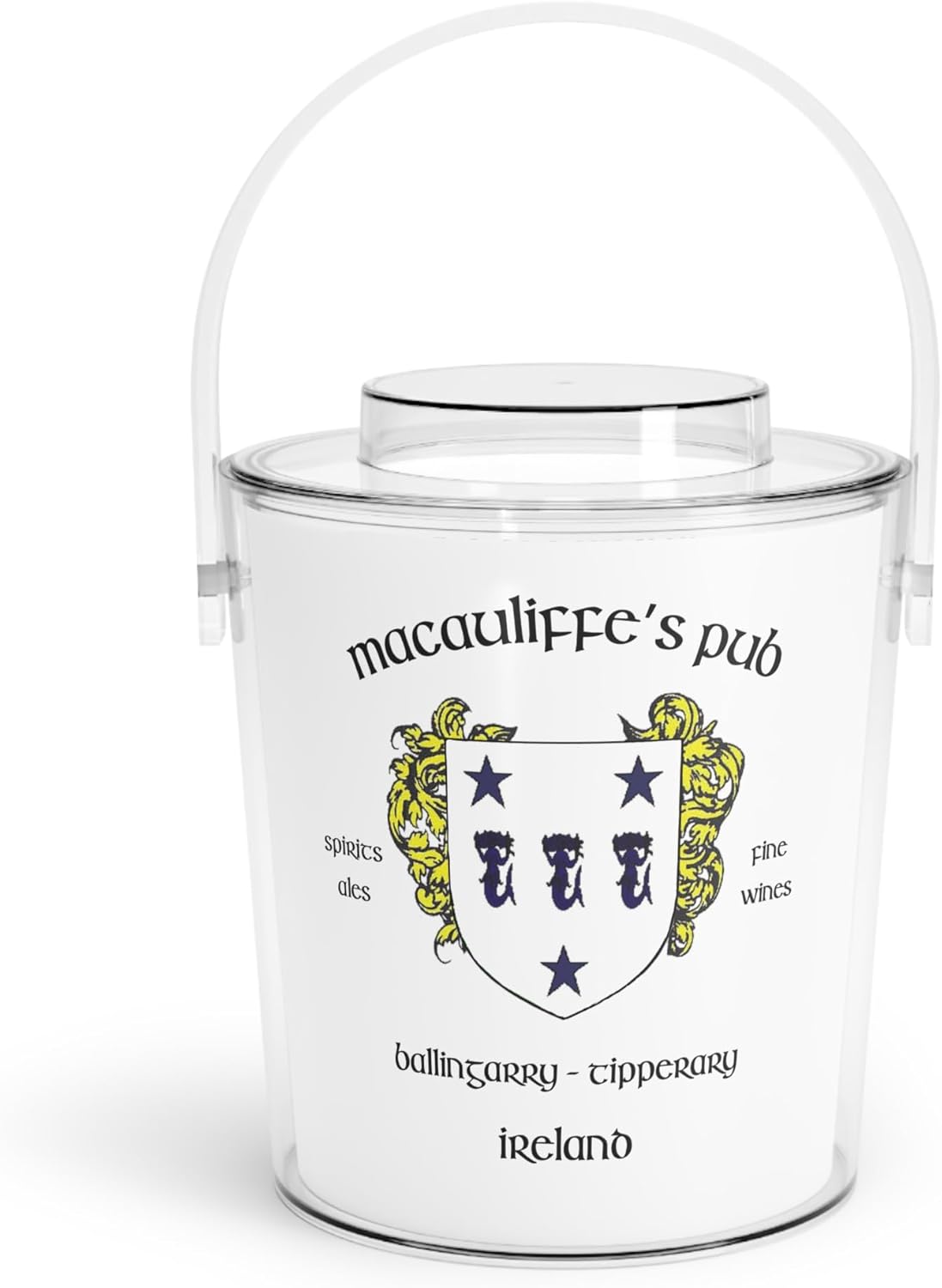 Authentic Irish Pub Ice Buckets with Tongs & Lid - Ireland Bar Souvenir from Over 200 Irish Bars Featuring Family Crest & Coat of Arms Designs (MacAuliffe's Pub)