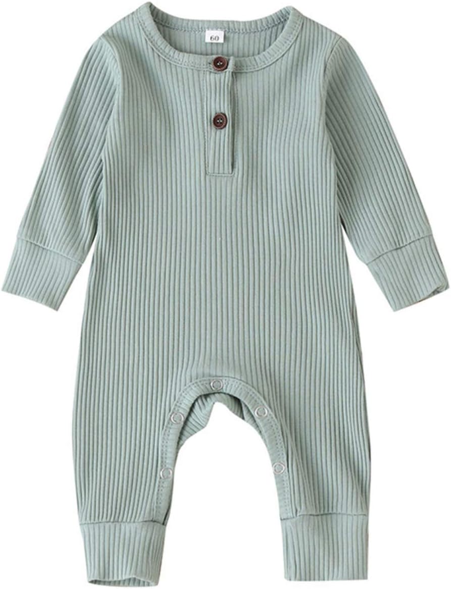 KuriozudNewborn Infant Unisex Baby Boy Girl Button Solid Romper Bodysuit One Piece Jumpsuit Outfits Clothes