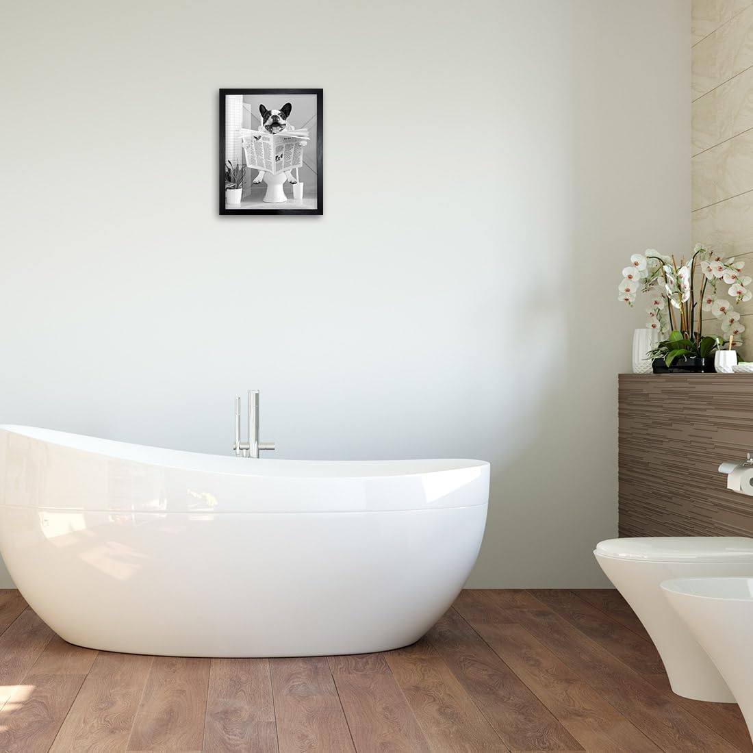 Biufo Bathroom Wall Decor Picture, Framed Dog Reading Newspaper Canvas Wall Art, Animal Poster Bathroom Restroom Decor (11"x14")