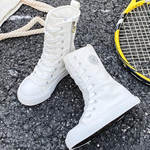 Amtopiyo Little Girls' Fancy Mid-Calf Canvas Boots Lace-Up Side Zipper Casual Sneakers3