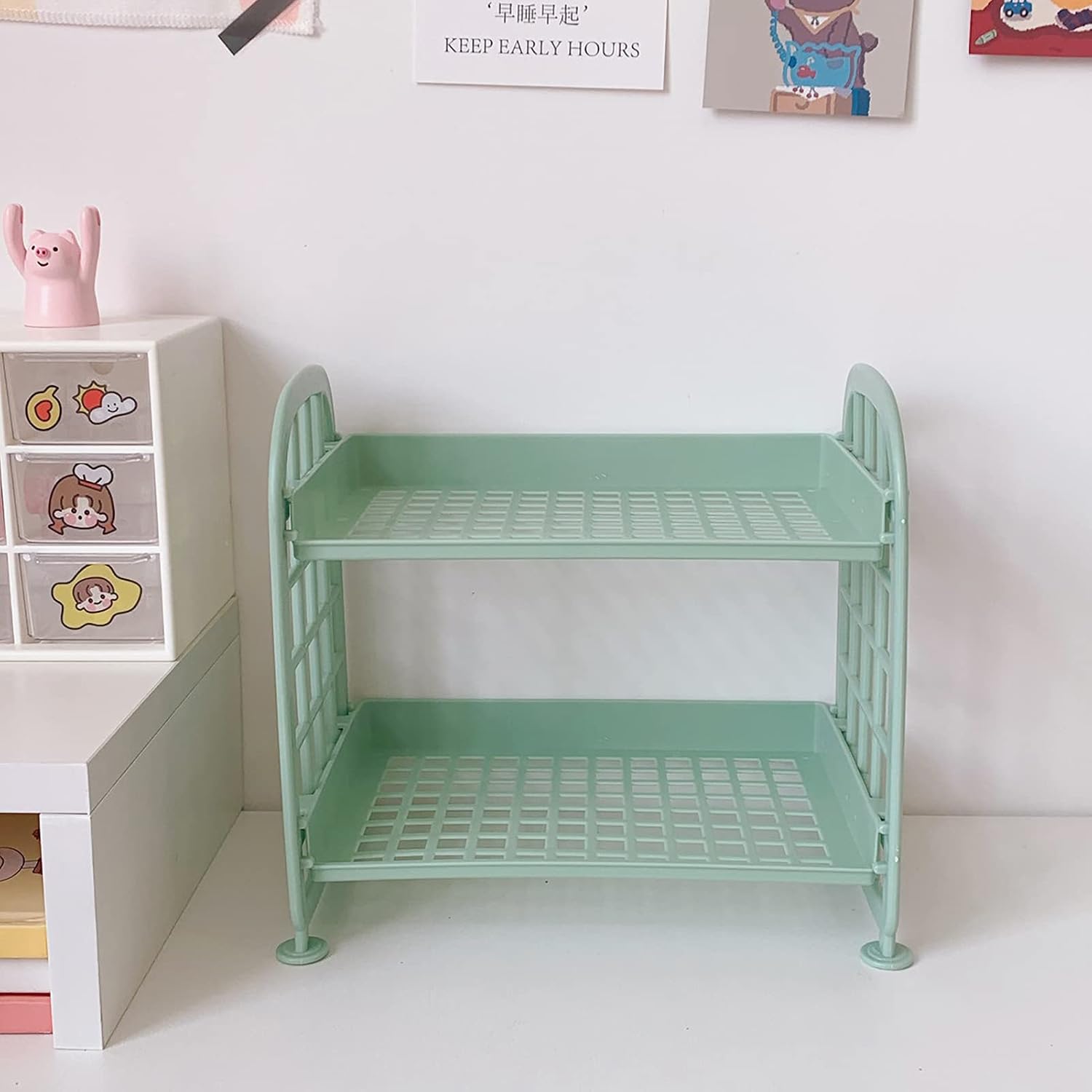 2-Tier Foldable Desktop Organizer, Stackable Storage Shelf for Cosmetics, Stationery, Kitchen & Bathroom Supplies, Space-Saving Holder