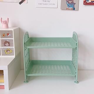 2 Tier Desktop Storage Rack, Stackable Desk Shelf Organizer with Side Guardrail Makeup Skincare Organizer for Office Kitchen Bathroom Counter Home Office Desk (Light Green)