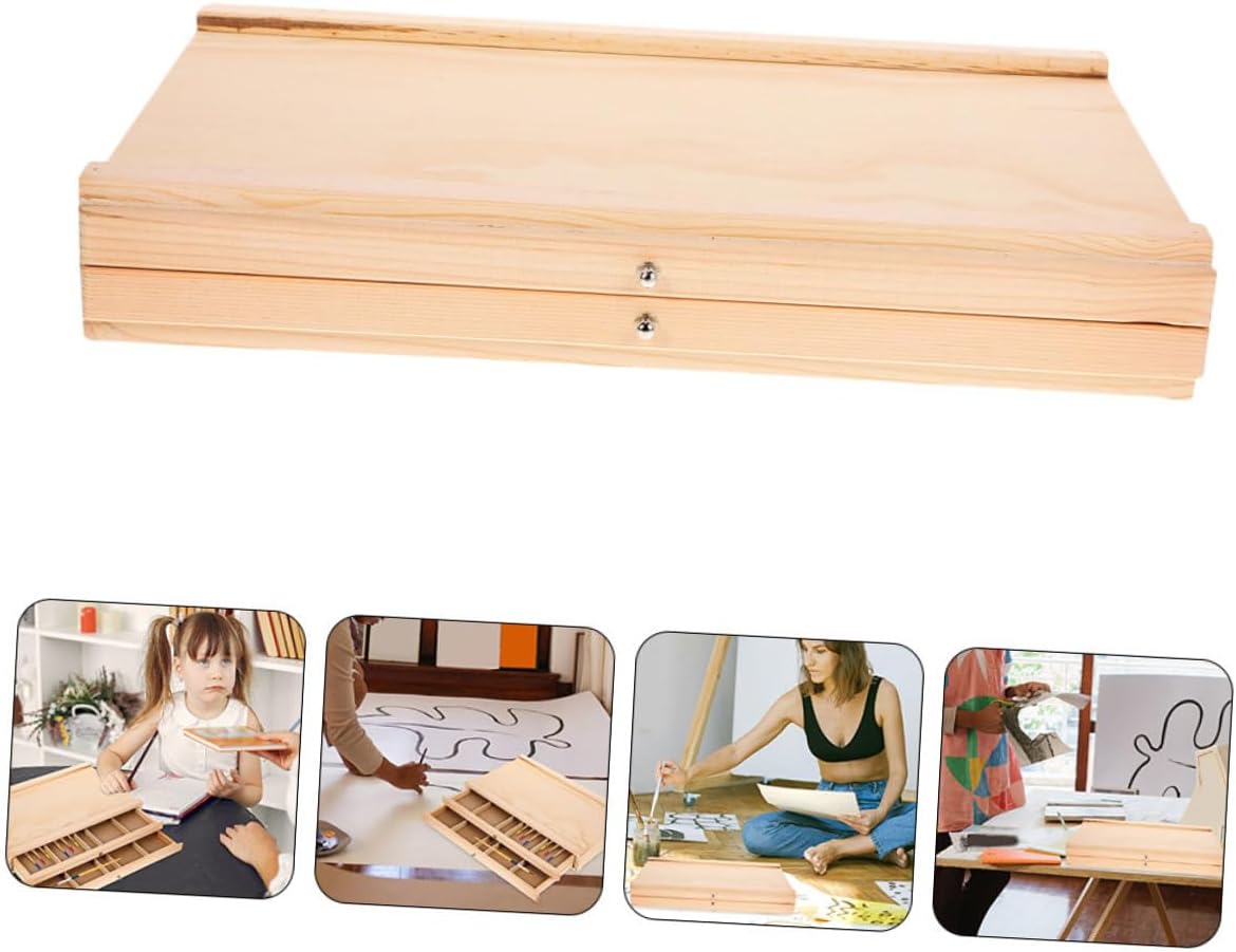 ETHZZLE Portable Wooden Storage Box for Artists with Organizer for Art Supplies Pens Markers and Brushes Elegant Design for Painters and Outdoor Sketching