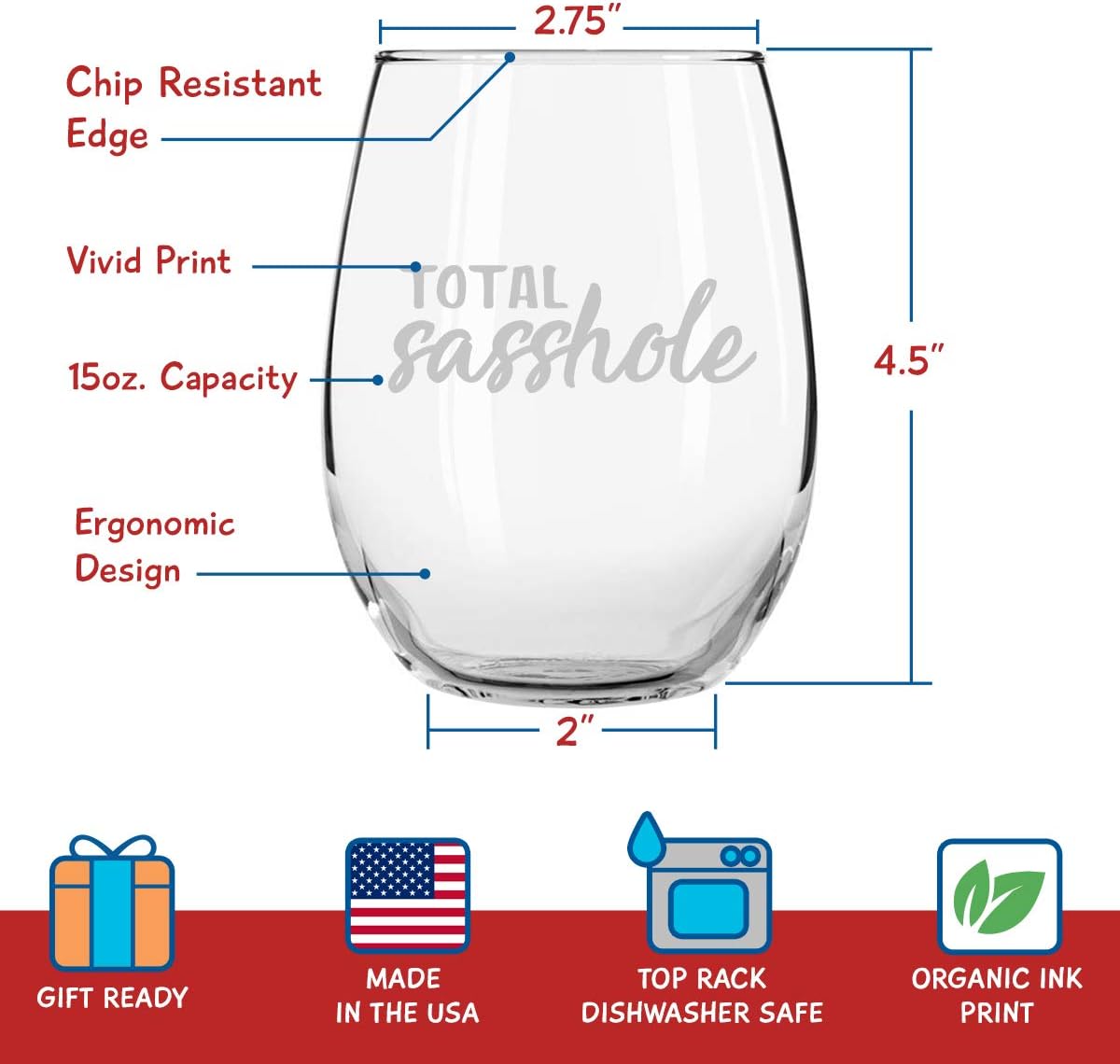 Set of 4 Crude & Rude Funny Wine Glasses (15 oz)- Novelty Glassware Gifts for Women- Hilarious Party, Event, Hosting Fun- Wine Lover Glass w/Funny Sayings- Birthday Wine Gift for Friends- Made in USA - Image 2