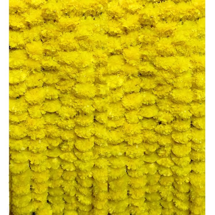 Image of Artificial Marigold Flowers | Genda Phool for Decoration | Genda Phool Mala | Marigold Garland (5 Piece) (Yellow)