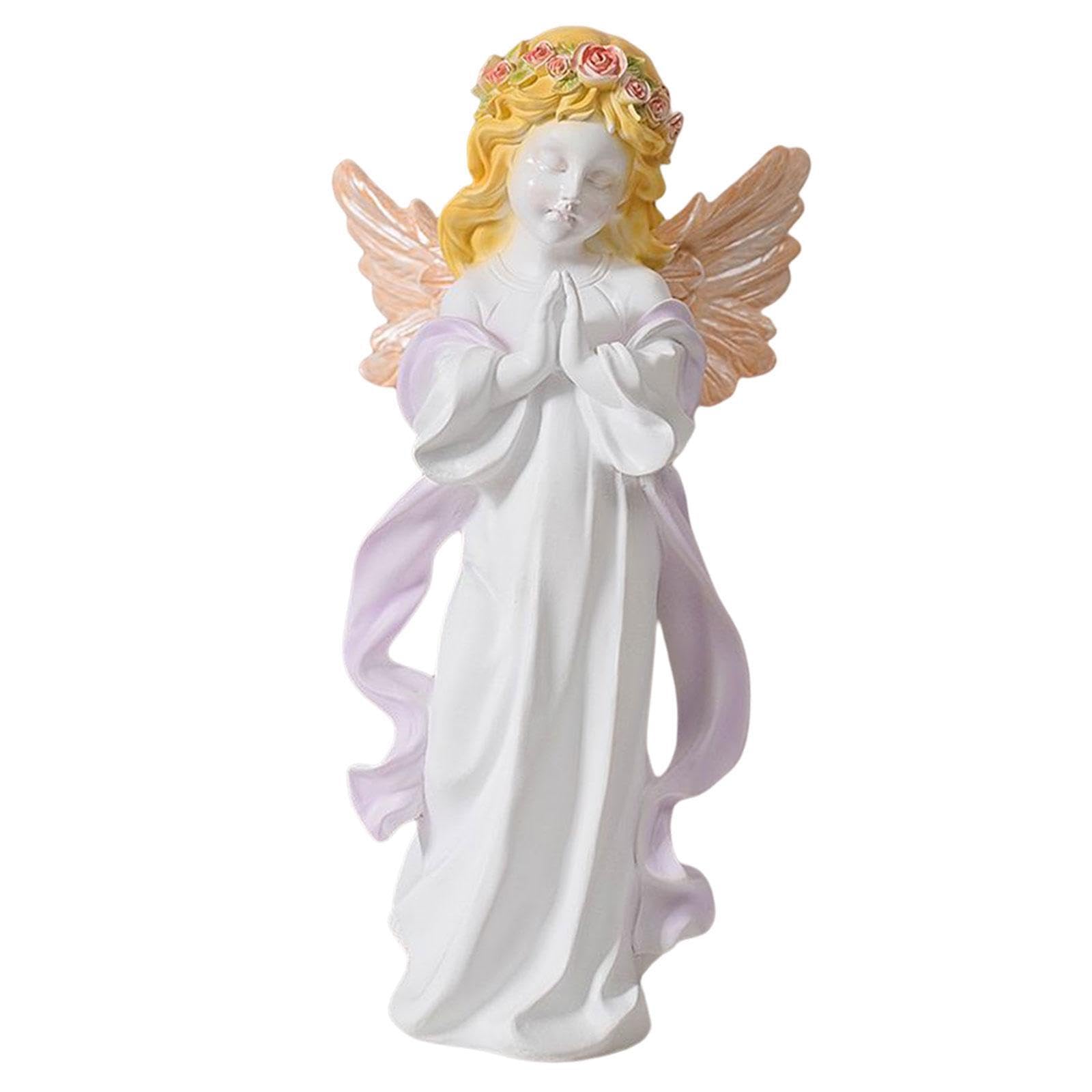 PIXZCSA Divine Cherub Resin Figurines Sculpture Praying Angel Statues Garden Ornament Angel Statues Figurines Mantel Home, Violet, 7.2x5.5x14.8cm