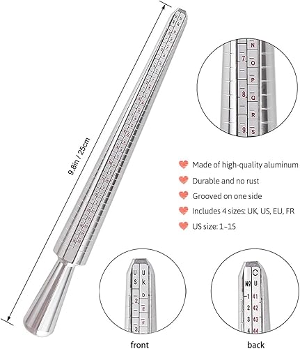 Miniatura 3 de Meowoo Juego de herramientas de medición de anillo, medidores de anillo con medidor de dedo, herramientas de medición de anillos de mandril para