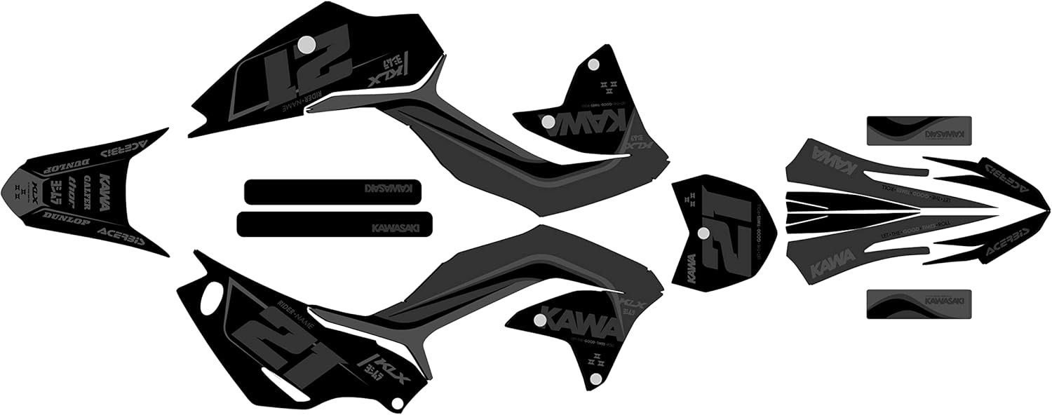 Graphics Kit for Kawasaki KLX 230R (2020-2024) Flow Series Smoke 16 Mil - Dirt bike Custom Racing Graphics Decals Stickers Kit, no-plastics
