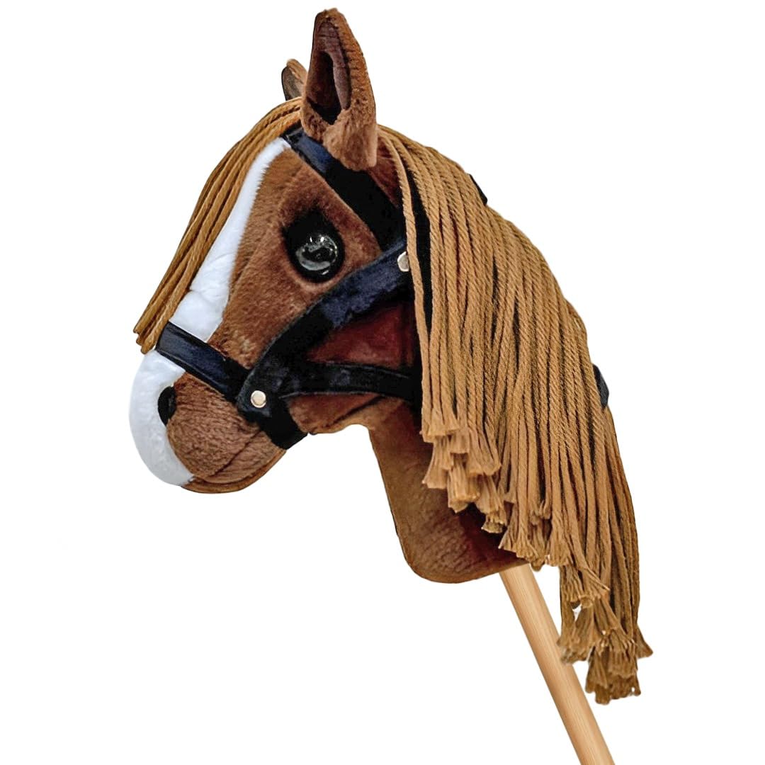 Equimed Tiny Hobby Horse “Jackpot” — Chestnut Hobby Horse with light Mane & Tail — Soft Plush Stick Horse for Toddlers & Little Children