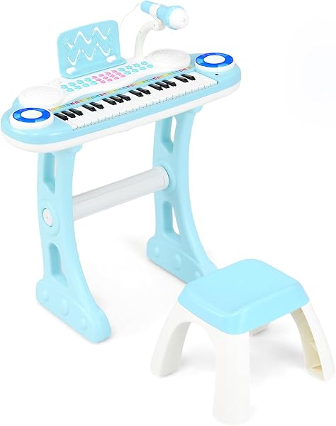 COSTWAY Piano Numérique à 37 Touches Enfants avec Tabouret & Microphone Réglable, Clavier Electronique avec Haut-Parleurs & Lumière, Enregistrement et Lecture, Charge 100kg pour 18 Mois+ - 1