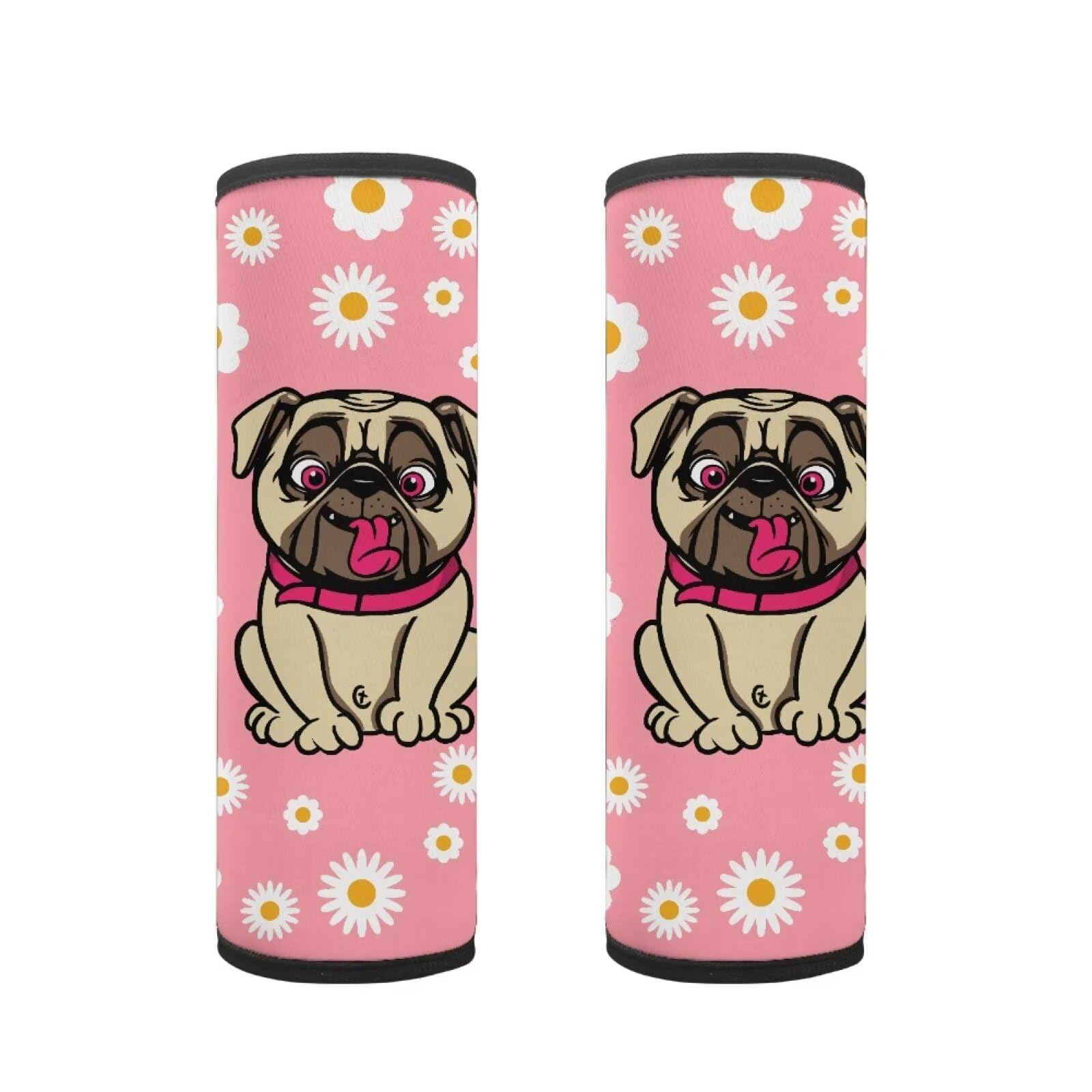 Biyejit Pink 2 Pack Seat Belt Cover for Kids, Daisy Pug Dog Car Seat Belt Pads Cover for Girls, Kid's Children Seat Belt Cushion, Shoulder Strap Pad
