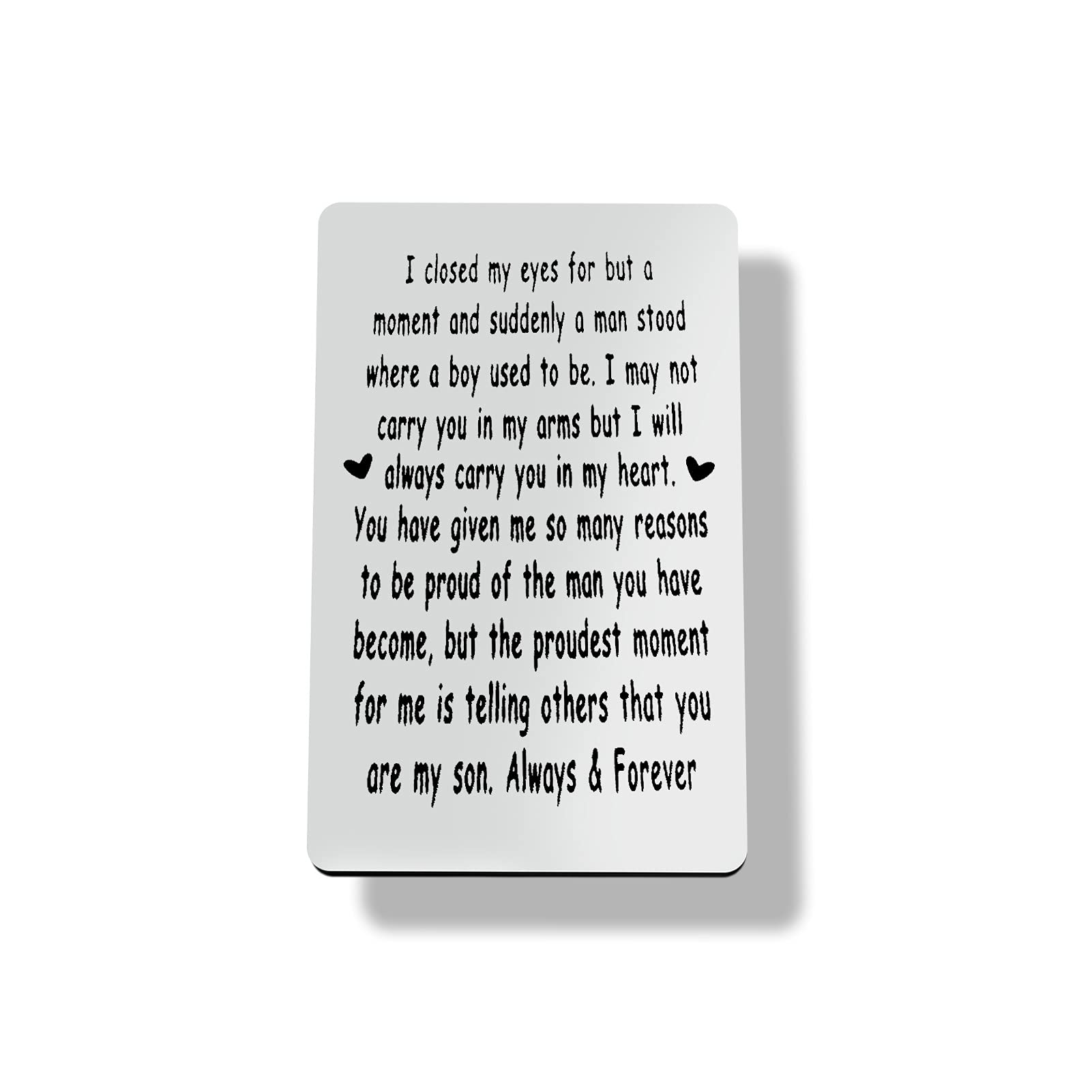 Gift for Son form Mom and Dad Engraved Wallet Insert Card Gift for son Inspirational Message Graduation Gift for Son from Parents, Metal Wallet Card Gift Birthday Christmas Deployment Gift for son