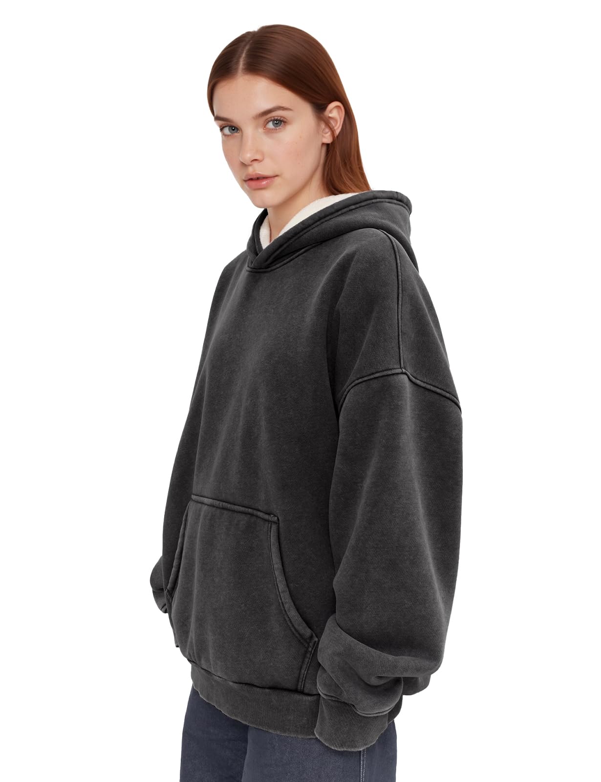 Felpe con cappuccio da donna oversize in pile Sherpa foderato con cappuccio pesante pullover uomo donna felpe vintage