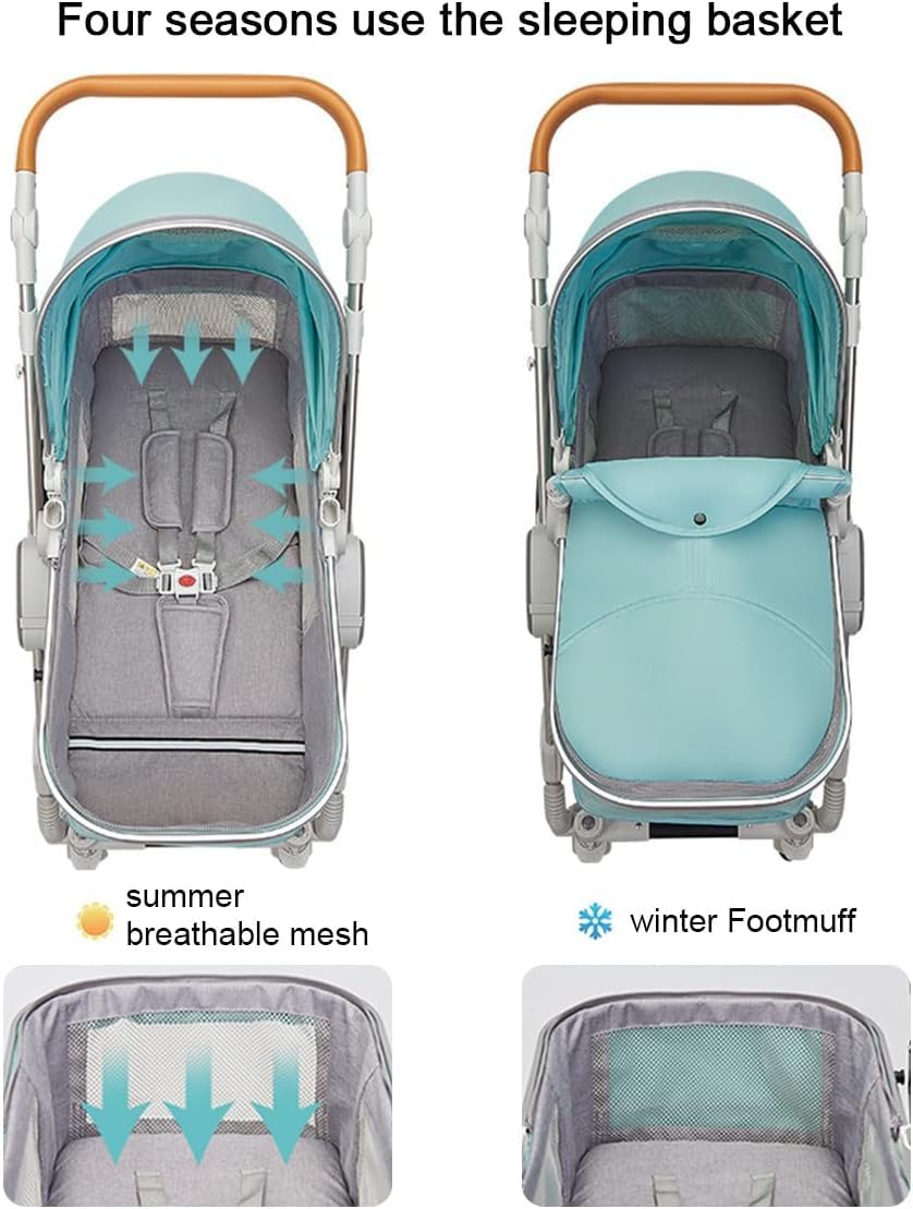 Passeggini per Neonati 3 in 1 Culla per Bambini Passeggino per Dormire con Sedile Reversibile Ti-Shock Springs Carrozzina con Copia Personalizzata, Piatto Piano, Sacco A Pelo, Blue
