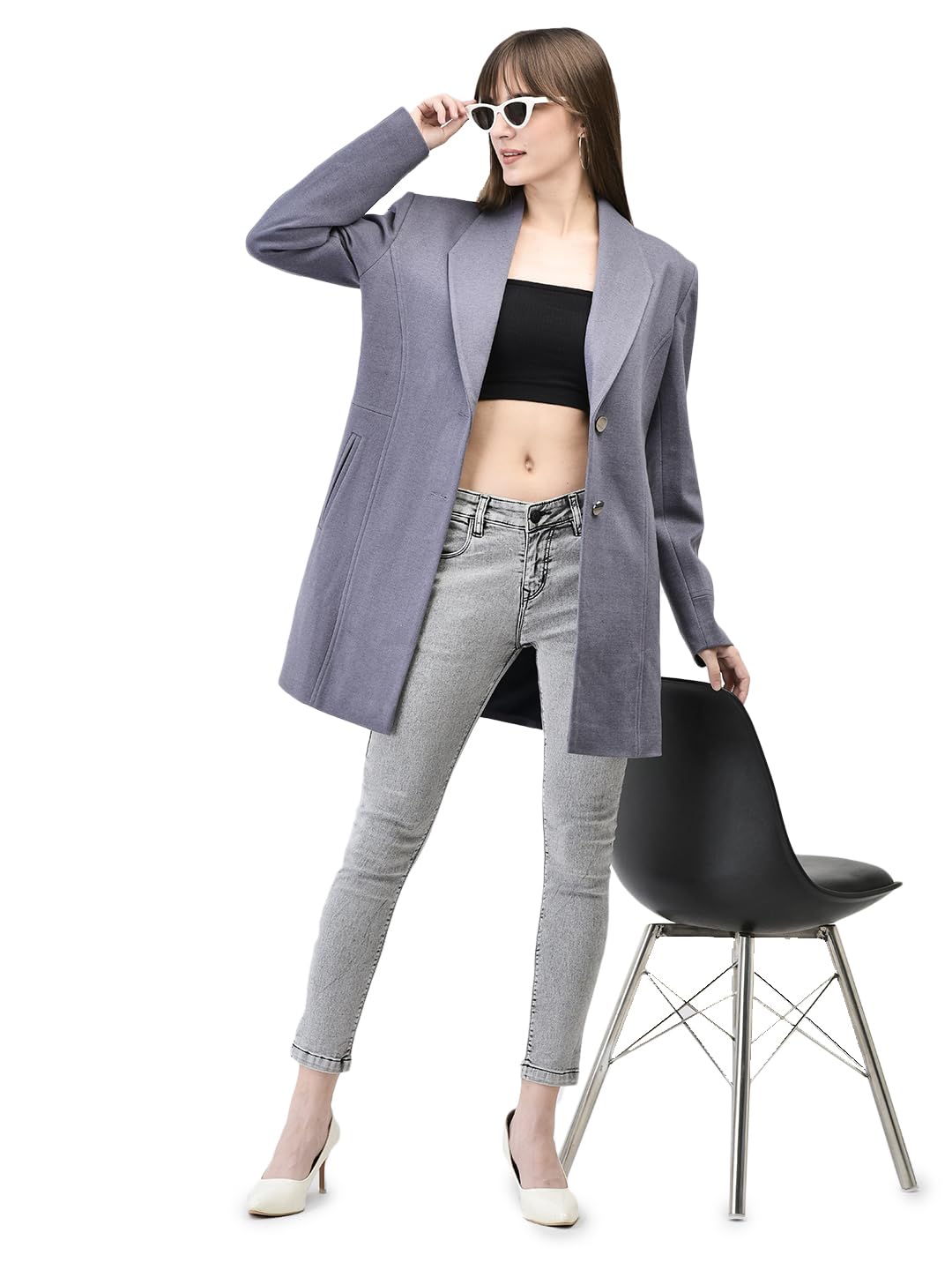 crimsoune club Women's Grey Notched Lapel Collar Overcoat-picture-31