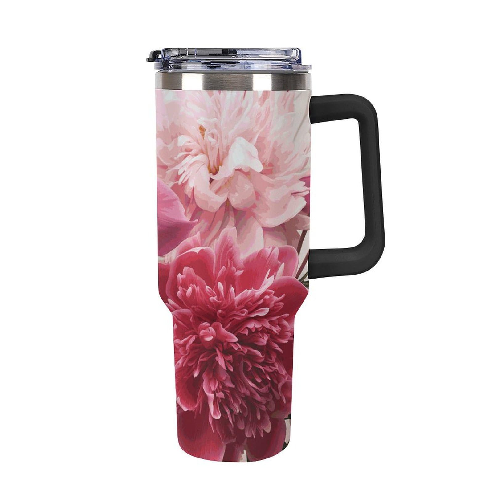Botanical Floral Insulated Stainless Steel Travel Mug, 40 Oz Tumbler with Handle And Straw Double-Wall Vacuum Coffee Cup, Leak-Proof Lid, Keeps Drinks Hot/Cold for Hours