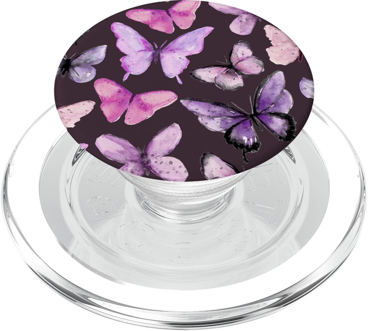 Pink & Purple Watercolor Butterfly Pattern (Dark Plum) PopSockets MagSafe PopGrip for iPhone