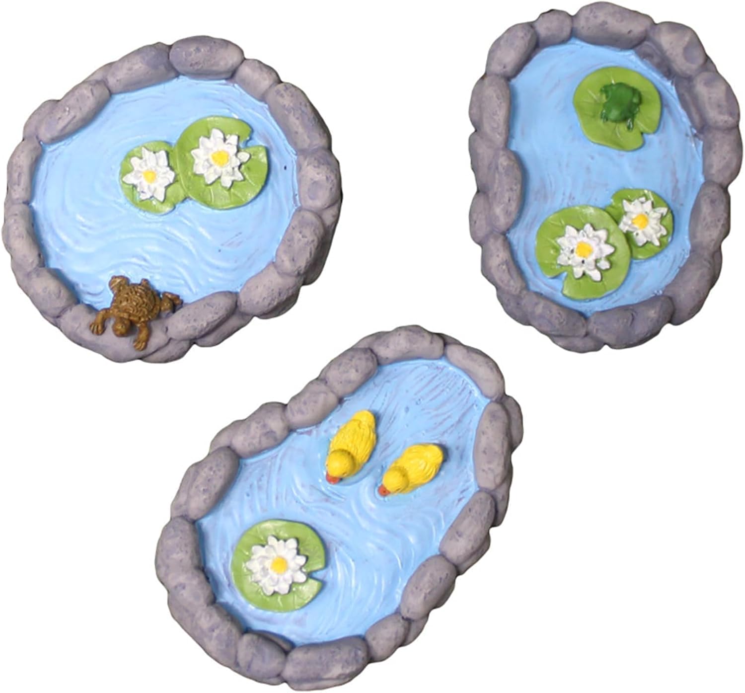 3 Pcs Duck Pond Frog Pond Turtle Pond Set- Miniature Mini Resin Ornaments Kit - Fairy Garden Accessories - Micro Landscape Decoration