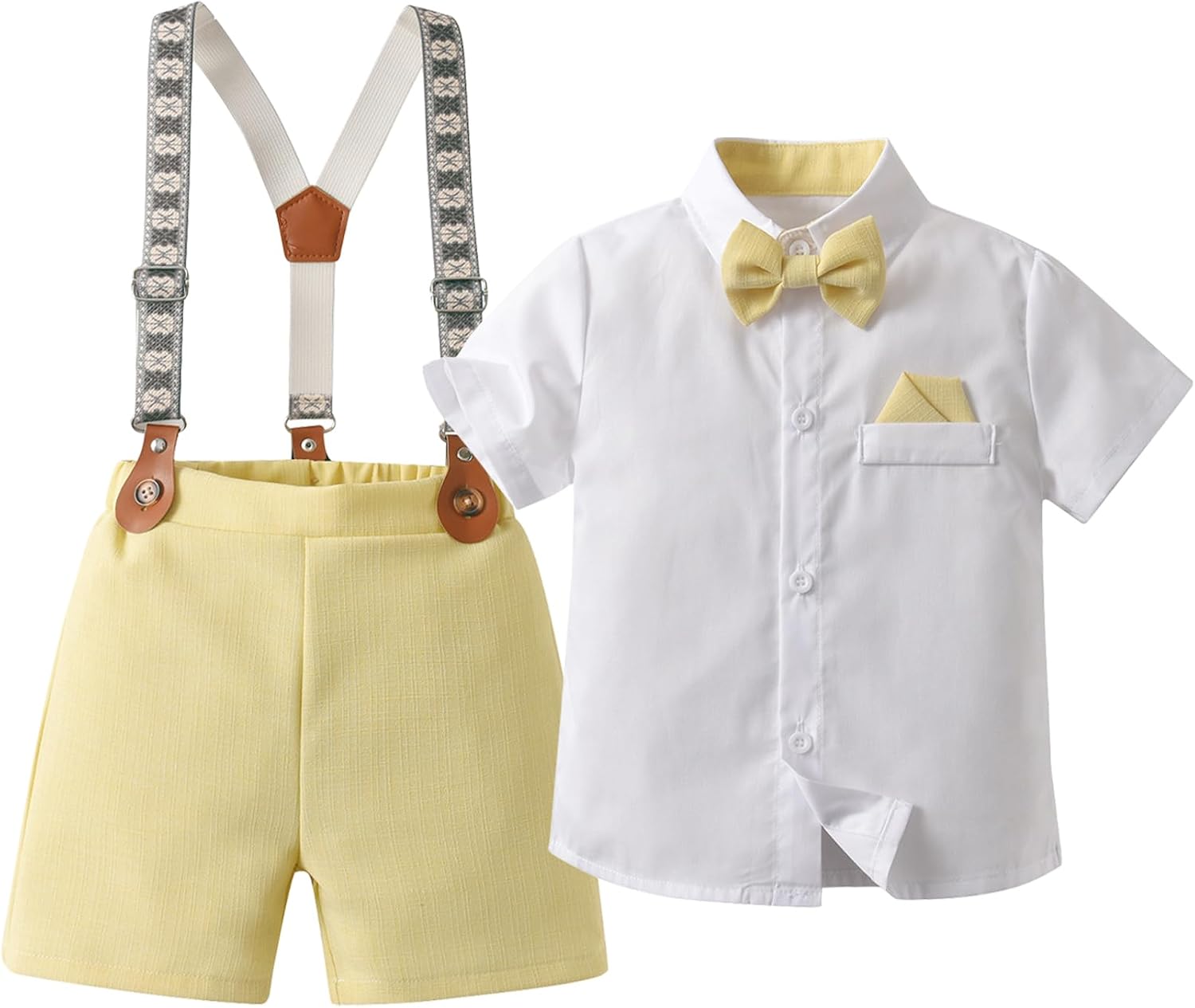 Boarnseorl Baby Boys Shorts Sets, Infant Shirt+Shorts+Bow Tie+Suspenders Outfits Suits