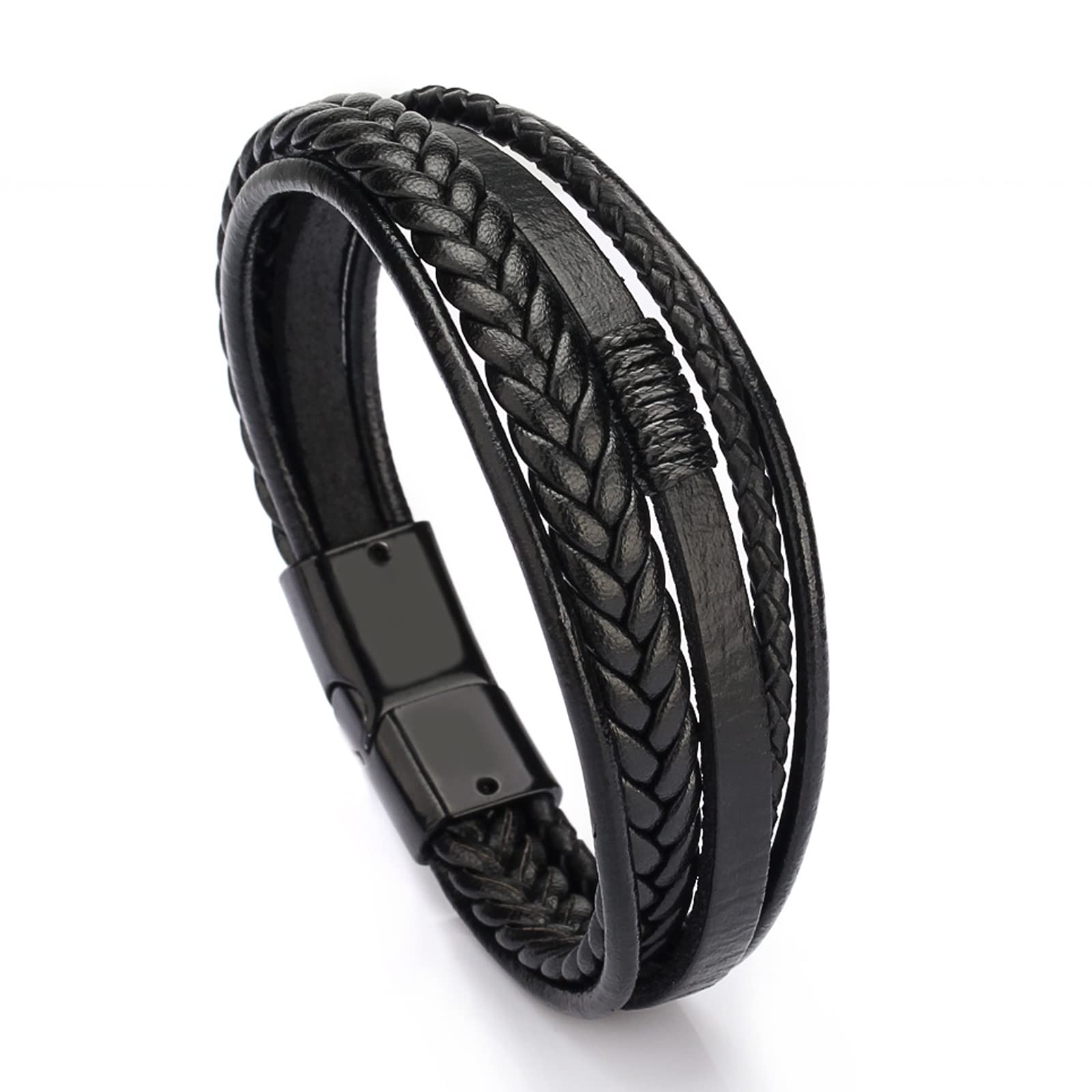 Long tiantianLeather Cuff Bracelet for Women Black Leather Wrap Bracelet Studded Boho Cuff Bracelets Handmade Splicing Bangle Bracelet Double Strand Leather Bracelet for Men