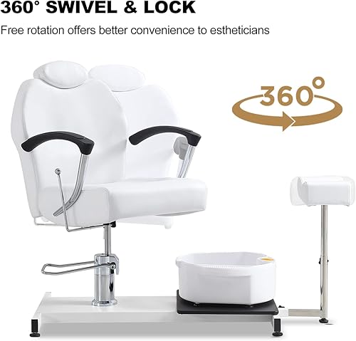 Miniatura 6 de OKAKOPA Estación de pedicura portátil reclinable con taburete, estación de pedicura portátil giratoria de 360 grados de altura hidráulica con