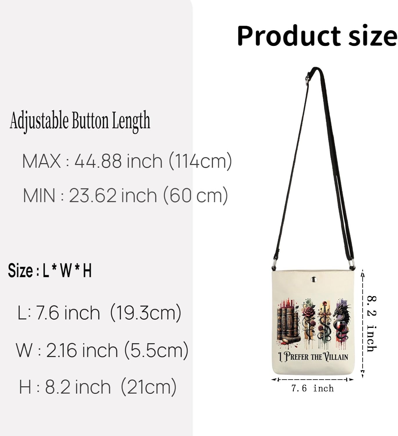 TSOTMO Dark Romance Gift Dragon Gift I Prefer The Villain Crossbody Bag Book Quotes Book Lover Gift for Women - Image 4