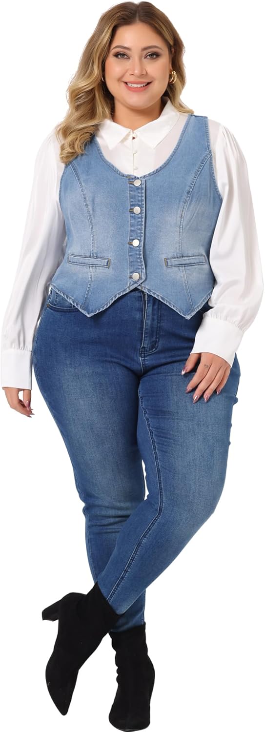 Agnes Orinda Plus Size Denim Vests For Women Vest Tops Button