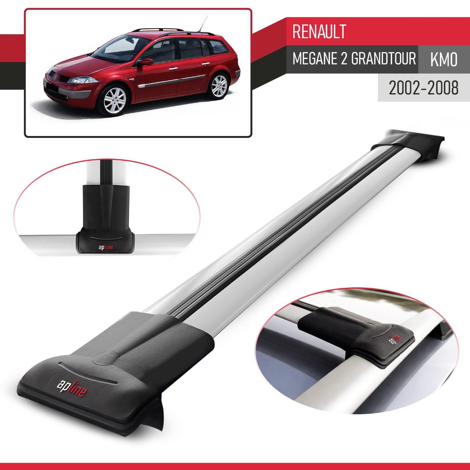 Pasuje do Renault Megane Grand Tour 2002-2008 FLY Model Bagażnik dachowy do samochodów osobowych, szary, aluminium, 3 pręty