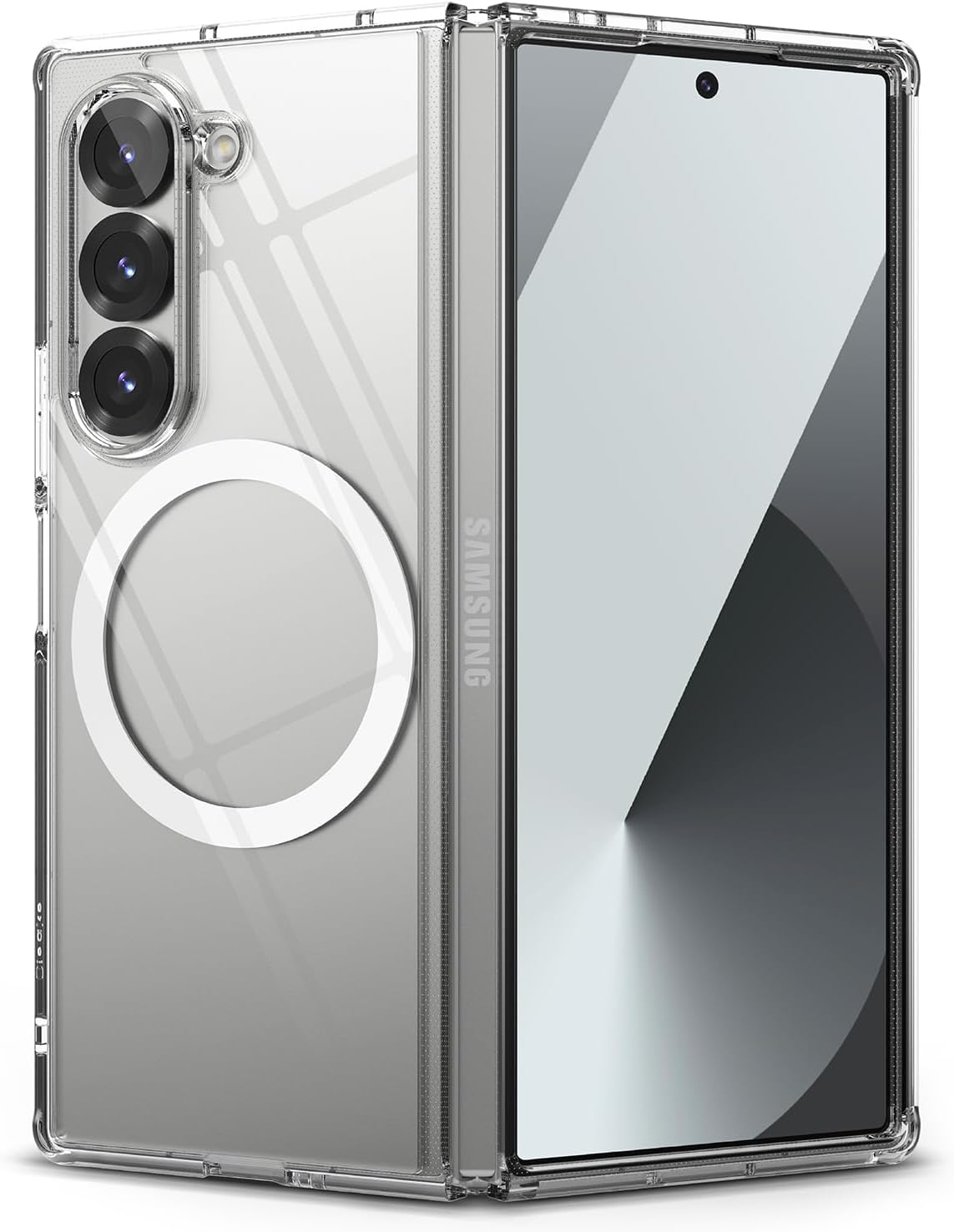 Fusion Magnetic [Compatible with MagSafe] for Samsung Galaxy Z Fold 6 Case Cover Transparent Non-Slip Hard PC Shockproof TPU Bumper Protective Phone Case for Z Fold 6 Back Cover - Clear