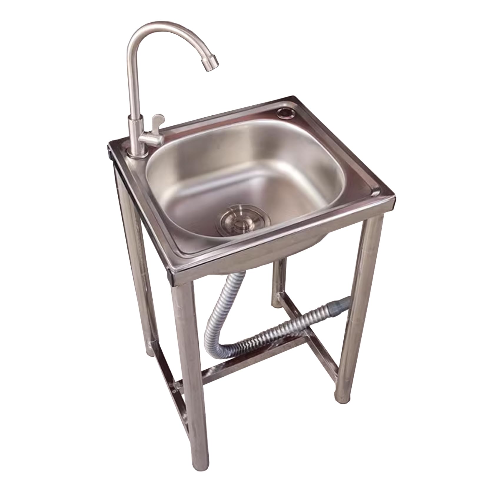 ZQFHSX Commercial Stainless Steel Free Standing Sink Single Bowl Utility Workbench with Faucet for Kitchen Garage Laundry - Indoor/Outdoor 45x39x75cm