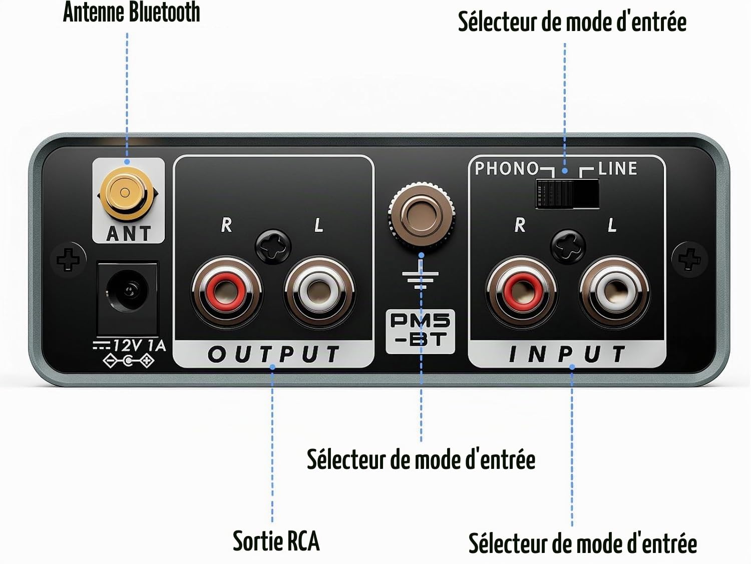 Bluetooth Préampli Phono, Préamplificateur de Platine Phonographe avec Entrée RCA, Sortie Bluetooth, pour Tourne Disque Vinyle avec Commutateur de Sortie Phono et Niveau Ligne, Gain 36 DB/4 DB