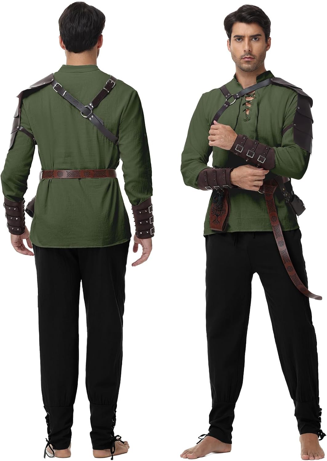 Renaissance Medieval Costume for Men - 8 Pcs Pirate Outfit Set, Halloween Costume with Viking Belt