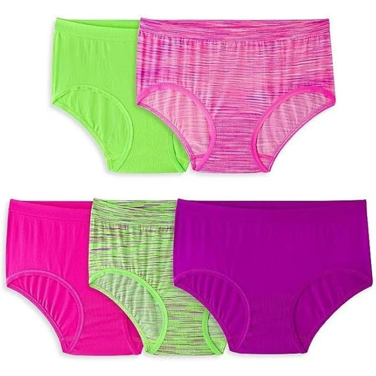 Fruit of the Loom Girls Seamless Underwear Multipack, Brief - 5 Pack - Assorted, 14/16