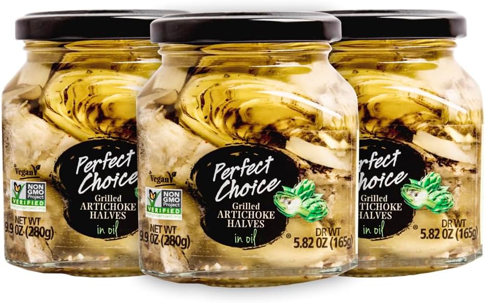 Perfect Choice Grilled Artichoke Halves in Oil - Delicious for Salads, Pizzas & More - 9.9 oz (Pack of 3)