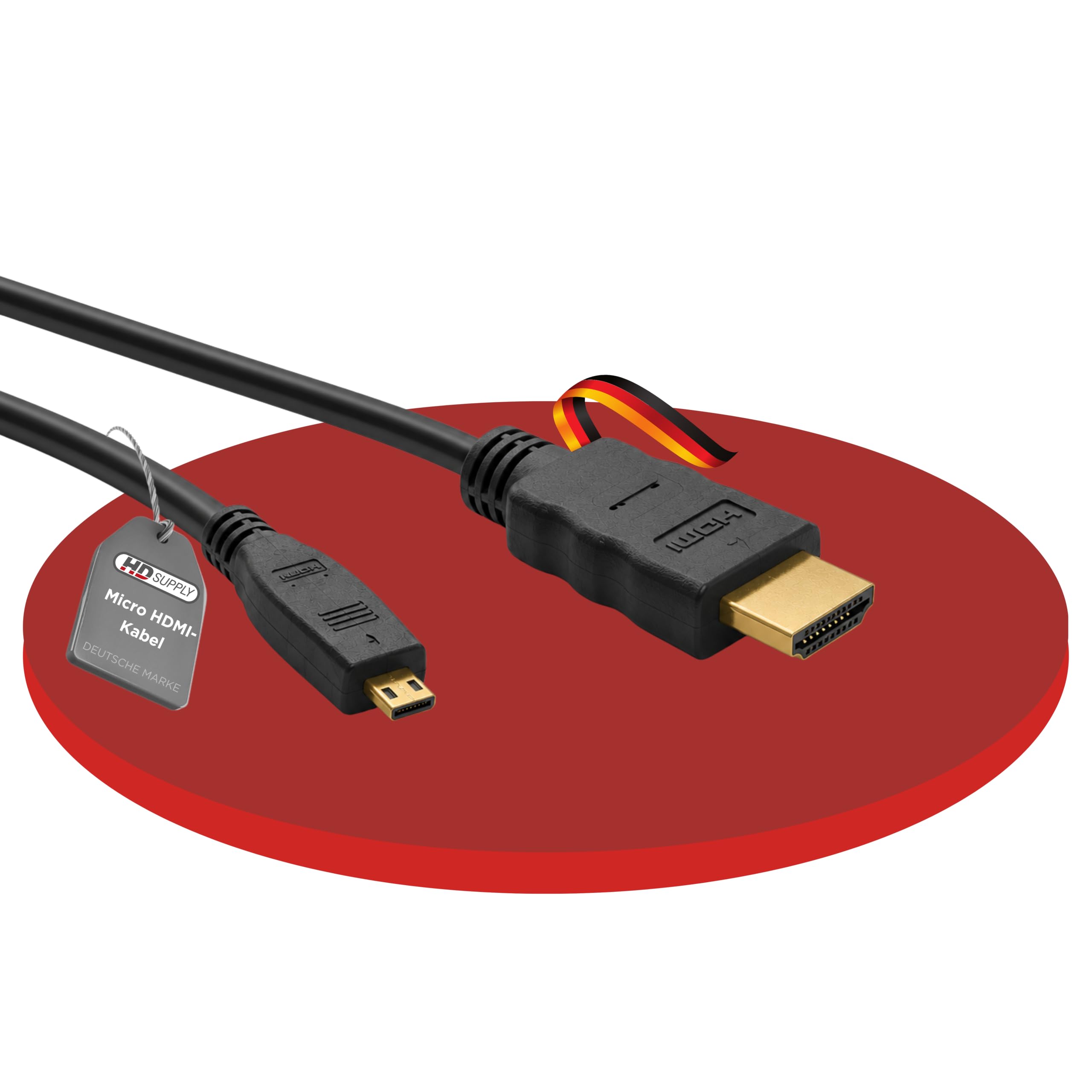 HDSupply High Speed Micro HDMI kabel z Ethernet 5,00 m | HDMI-A na HDMI-D, Full HD 1080p, 2-krotnie ekranowany, pozłacane styki do komponentów AV
