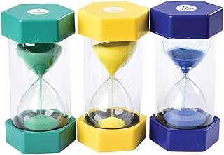 Constructive Playthings Sand Timers, Colorful Visual Timer for Toddlers for Brushing Teeth, STEM Toy, 3-Piece Sand Clock S...