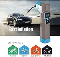 Vista 7 de Compresor de aire portátil inflador de neumáticos, compresor de aire CC 5 V, bomba de neumáticos con luz LED, bomba de aire digital para neumáticos