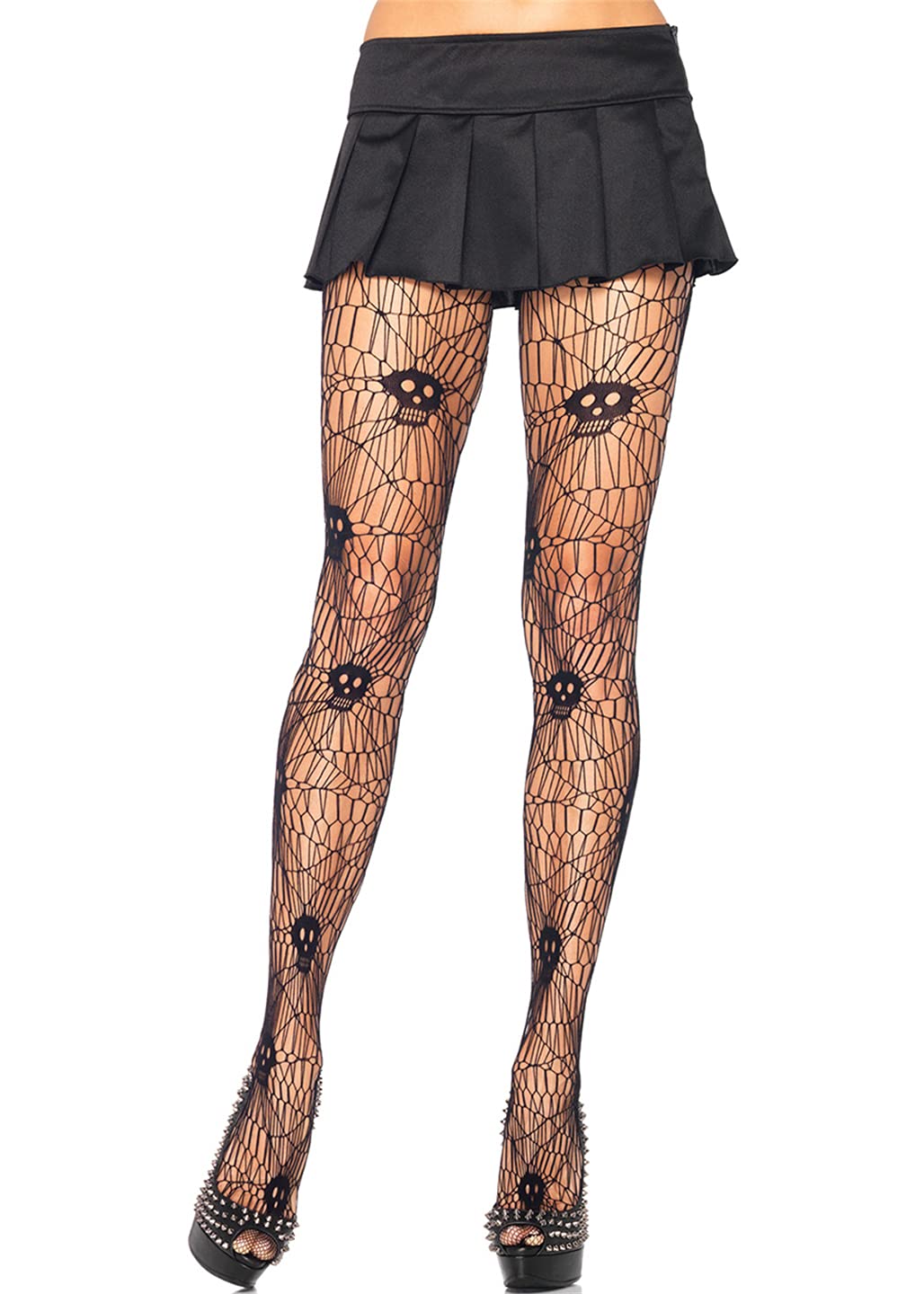 Klonkee Women's Black-Skull 01 Pattern Fishnet Tights High Waisted Stockings Fashion Leggings Pantyhose For Skull 02