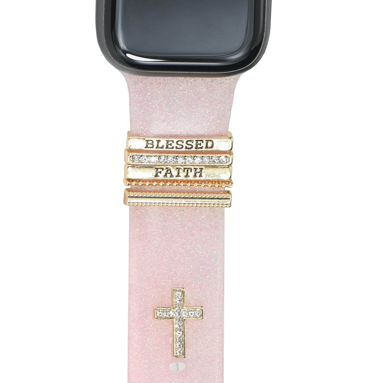 ESWEUOOM Women Cross Watch Band Charms for Apple Watch 38mm 40mm 41mm 42mm 44mm 45mm 49mm , Men Silver Rose Gold Metal Slide Decorative Rings Loops