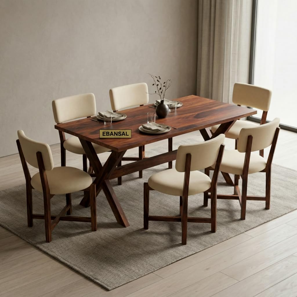 Solid Sheesham Wood 6 Seater Dining Table Set with Cushioned Chairs for Dining Room | Living Room | Home & Office | Hotels Restaurant & Cafe (6 Seater, Honey Finish D)-image-32