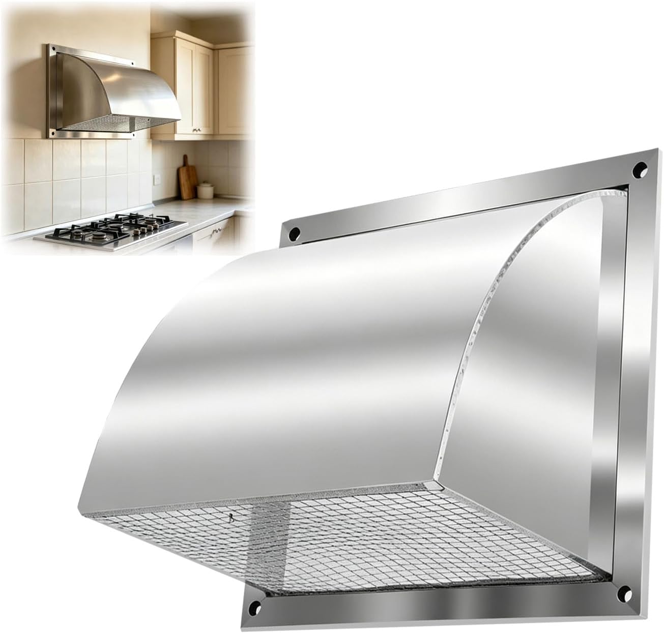 MYOYAY 8 inch Wall Vent Cover 304 Stainless Steel Exhaust Hood Vent Cap | Outlet Exhaust Vent Duct Cover with Mesh Screen for Kitchen Range Hood HVAC Duct Home Wall Dryer Air Ventilation