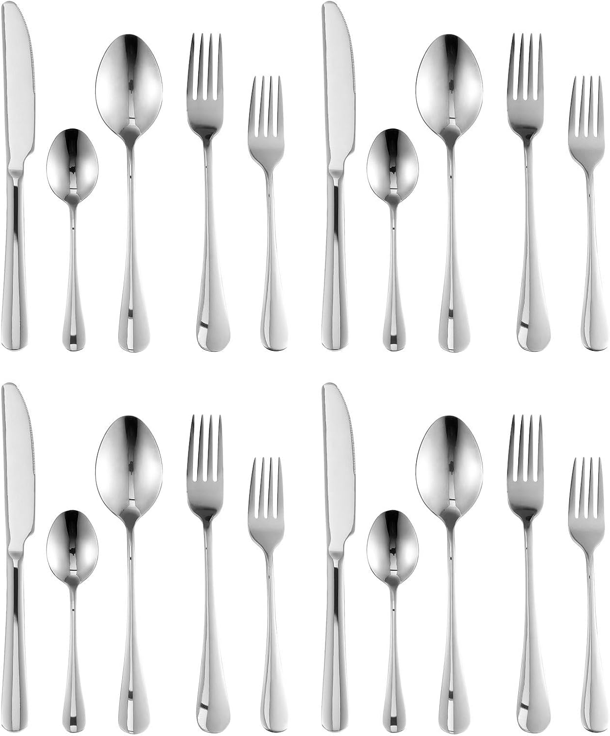 4Set Stainless Steel Dining Flatware Set for 4 - Serving Silverware Utensils with Forks Spoons Knives - Reusable Cutlery Tableware for Kitchen Office