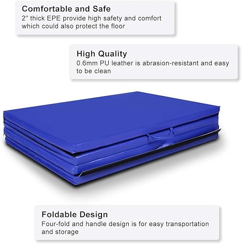 Miniatura 4 de HOMGX Tapete de gimnasia plegable de 4 x 10 x 2 pulgadas de grosor, panel de ejercicio de fitness, colchoneta de gimnasia (azul)