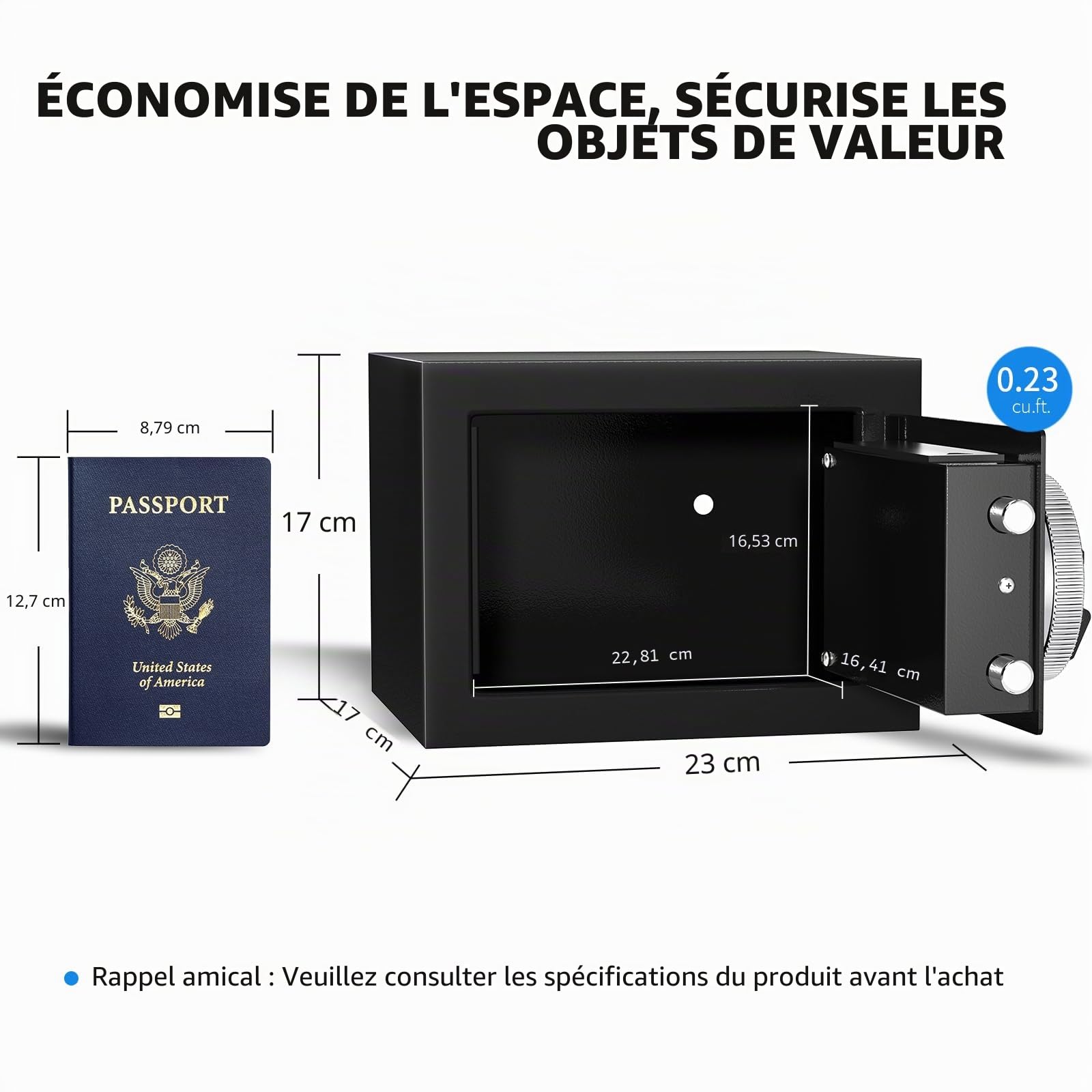 WASJOYE Mini Coffre Fort Domestique,23 * 17 * 17cm Coffre Fort Serrure à clé de Sécurité - Petit Coffre Fort pour la maison,L'argent, de documents,de bijoux,de passeports 6.6L