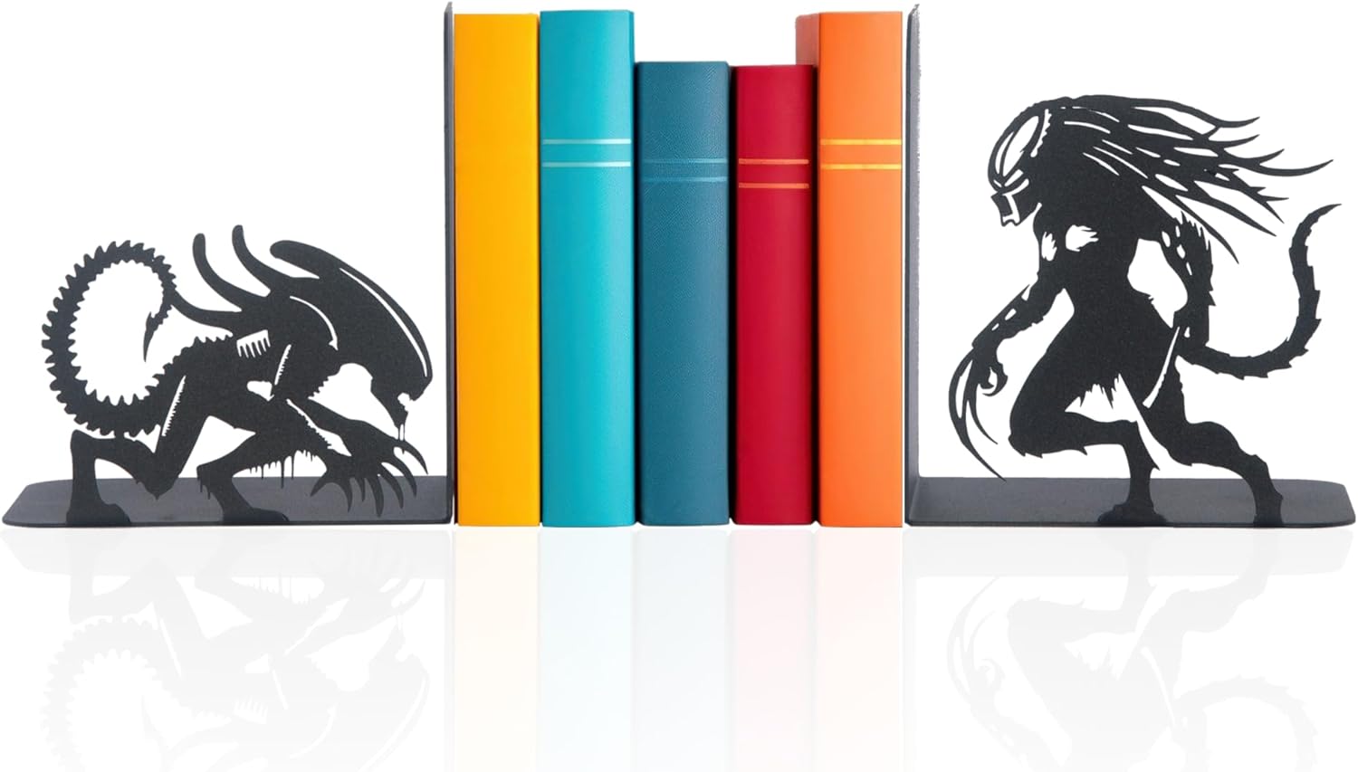 Alien and Predator Book End, Alien Silhouette Bookends, Predator Figured Magazine Holders, Gift for Kids, Prometheus Space Themed Bookend for DVD 's Decorative Book Organizer