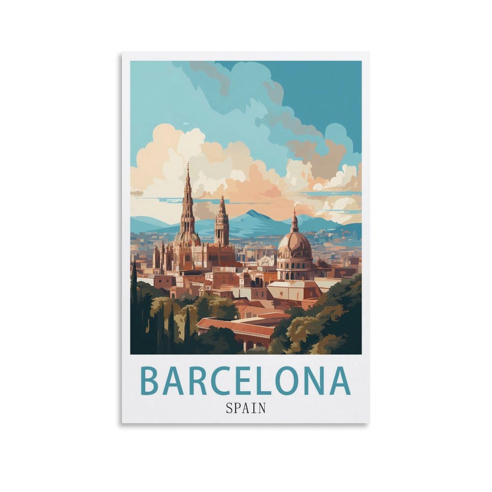 LHJOIUN Barcelona Spain Vintage Travel Posters 08x12inch(20x30cm) Art Canvas Print For Living Room Bedroom Home Decoration Modern Art
